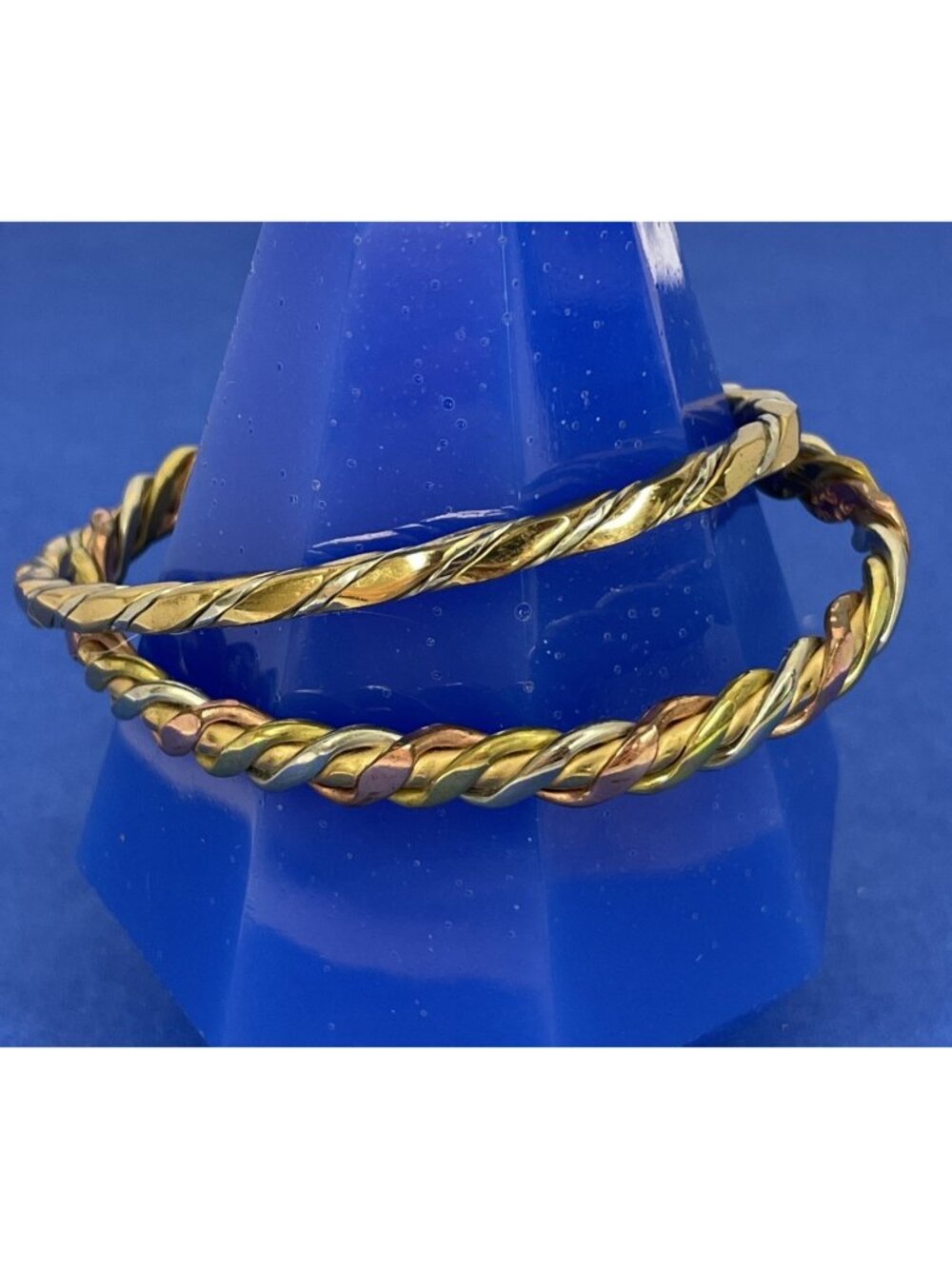 Vtg Signed Sergio Lub Twisted Tri-Color & Two Tone Metal Cuff Bracelet Lot Of 2